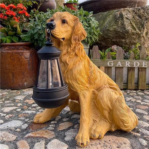 FMXYMC Golden Retriever Statue with Solar Lights, Decoration Windproof Lamp